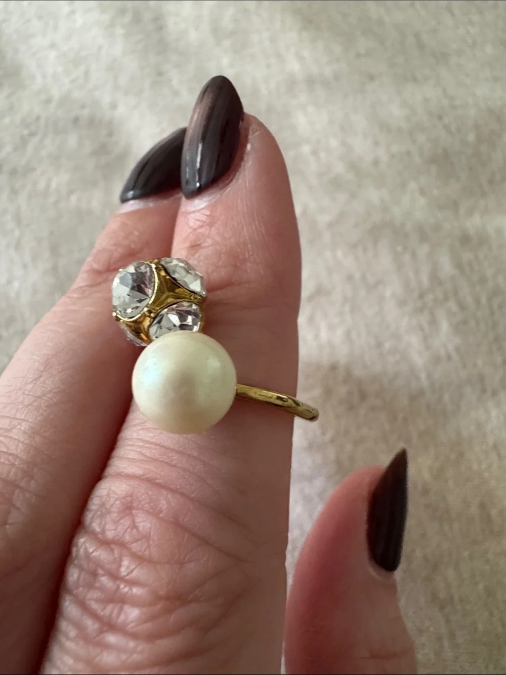 kate spade Gold Pearl and Crystal Statement Ring - White Pearl, Clear Crystal